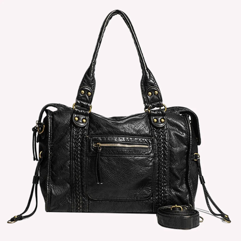 Retro Leather Shoulder Bag for Women with Pockets — Hobo Handbag with Top Handle for Work & Travel